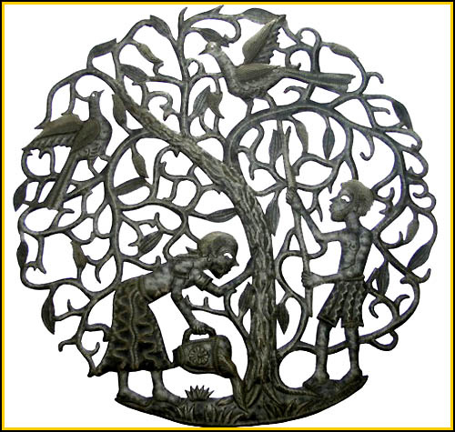 Haitian Metal Art, A Tree Grows in Haiti, Metal Wall Hanging, Haitian Steel Drum Art - 30" x 30"