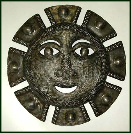 Aztec Sun - Haitian Metal Art Wall Hanging - Metal Wall Art of Haiti - 20"