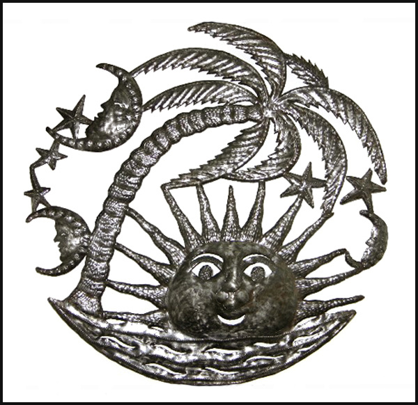 Sun Metal Art Wall Hanging - Outdoor Metal Art - Haitian Steel Drum Wall Art -24"