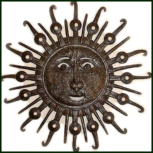 Haitian Sun Metal Sculpture Wall Hanging - Steel Drum Metal Art - 34"