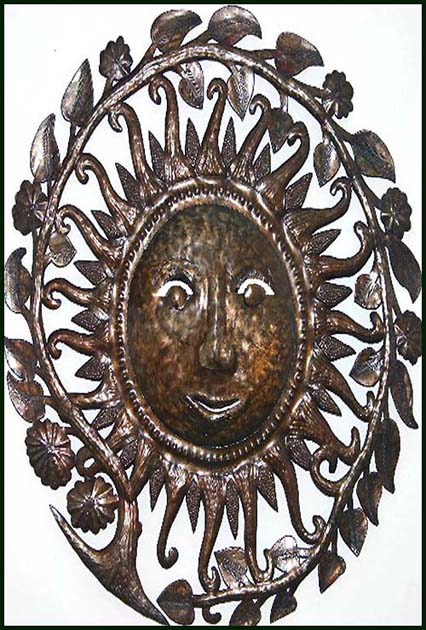 Decorative Haitian metal art wall hanging. Handcut from recycled steel drum. 