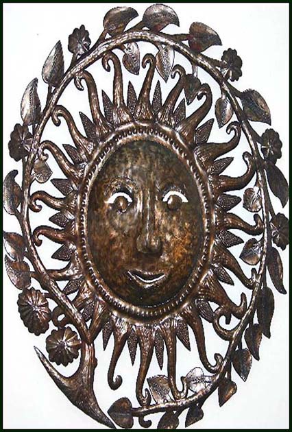 Haitian Drum Art - Sun Face - Metal Art Wall Hanging -  Metal Art - 34"