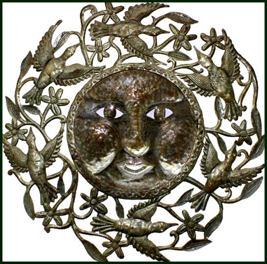 Sun & Birds Metal Art Wall Hanging - Haitian Steel Drum Metal Art - 34"