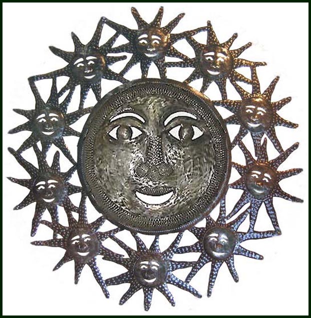 Metal Sun Wall Hanging, Haitian Metal Art Wall Decor, Garden Art, 24"