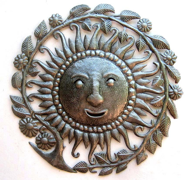 Metal Sun Wall Decor, Metal Wall Art, Recycled Steel Drum, Metal Art of Haiti - 34"