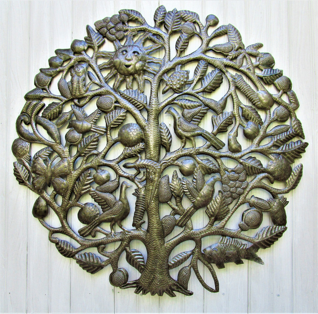 Metal Tree Wall Art, Tree of Life Metal Art Wall Decor, Haitian Metal Wall Hanging - Steel Oil Drum 