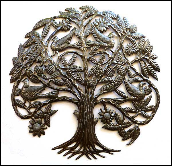 Birds Metal Wall Hanging, Metal Wall Art, Outdoor Metal Wall, Tree and Birds, Haitian Steel Drum Art