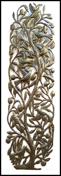 Metal Tree, Steel Drum Art of Haiti,Haitian Metal Art Wall Hanging, Metal Wall Decor, Birds & Leaves