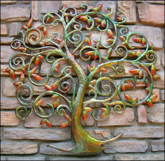 Haitian metal art tree wall hanging