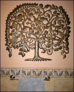 Haitian metal art tree design. Haitian Recycled steel drum metal art