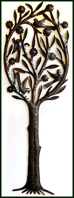 Tree Design, Tree of Life, Handcrafted Haitian Metal Wall Art - Metal Art -12" x 34"