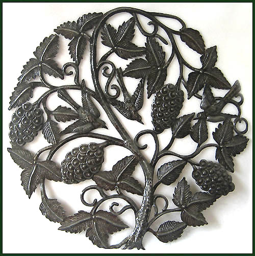 Metal Grape Steel Drum Wall Decor - Haitian Metal Sculpture - 24" Metal Art