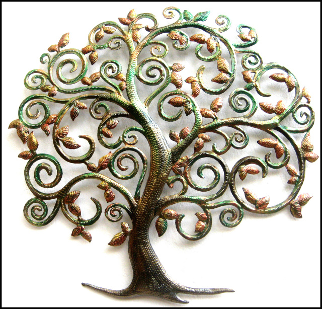 Metal Tree - Hand cut from recycled steel drum in Haiti.