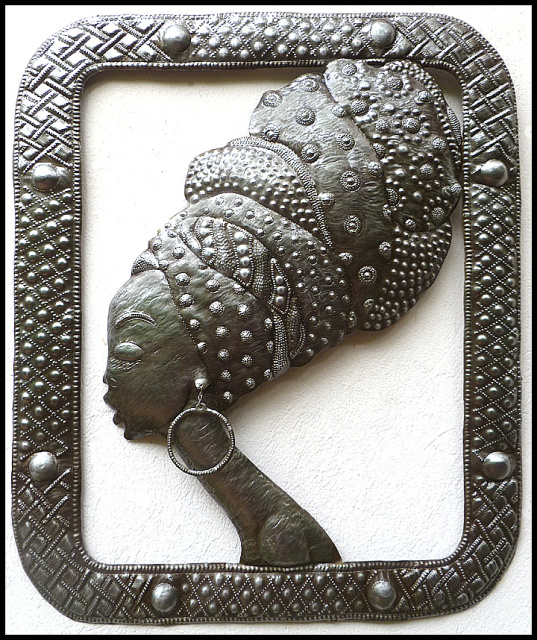 Aftrican woman metal wall hanging - Haitian steel drum metal art