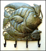 Metal Fish and Shell Towel Hook - Recycled Steel Oil Drum Art of Haiti - Wall Hook - 14" x 17"