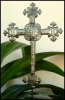 Cross Metal Plant Stake - Metal Garden Plant Stick- Haitian Steel Drum Garden Art - 8 1/2" x 12"