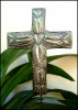 Cross Metal Plant Stake - Haitian Recycled Steel Drum Outdoor Garden Art - 9" x 12"