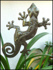 Metal Gecko Plant Stick - Haitian Oil Drum Metal Art - Garden Plant Stake - 10" x 14" 