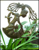 Metal Plant Stake - Metal Outdoor Garden Decor, Girl with Birds -  11" x 14".