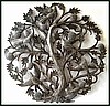  Metal Wall Hanging, Birds in Tree of Life, Outdoor Metal Art, Haitian Metal Drum Art - 24"